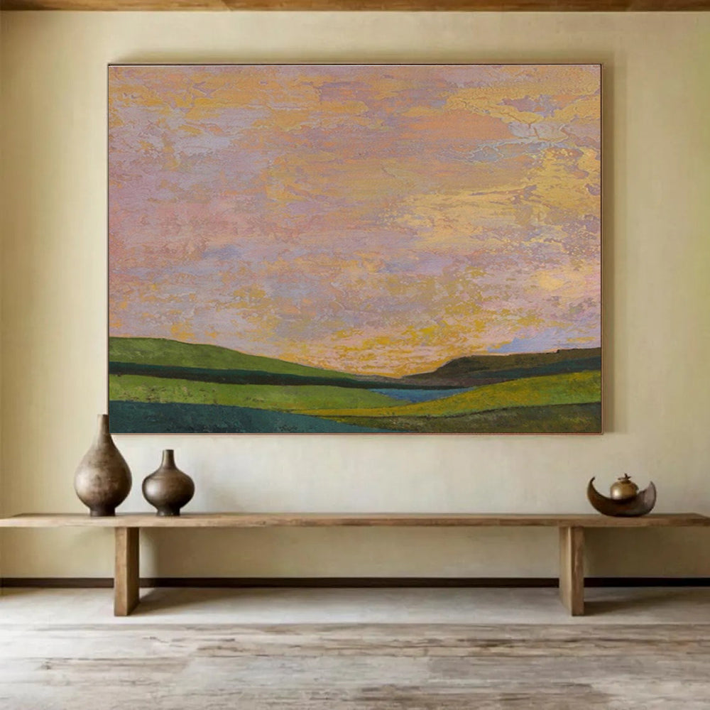 “Pastel Sunset Fields” - Decorative Landscape Painting On Canvas DKS438