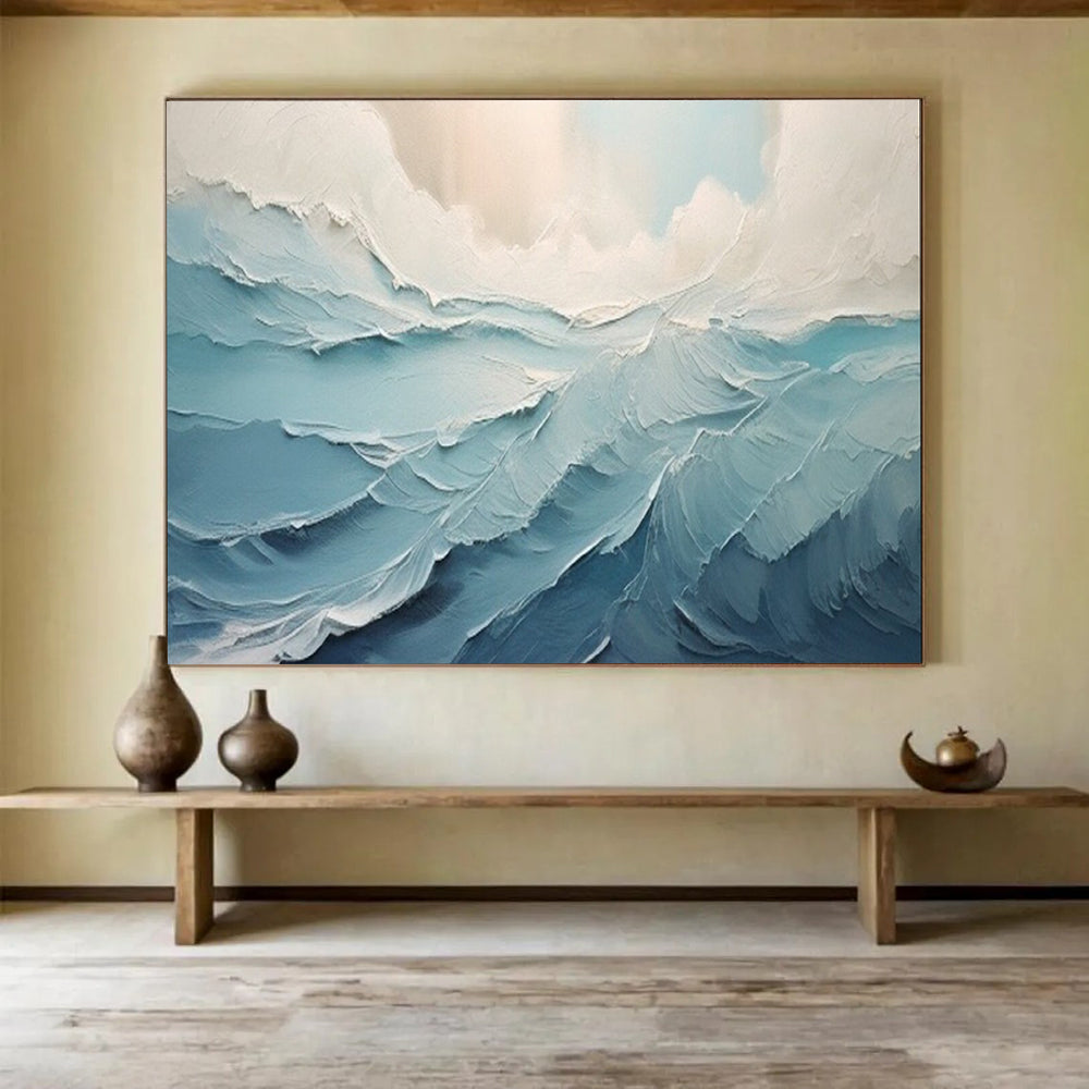 “Blue Wave Texture” - Abstract Seaside Painting On Canvas PT227