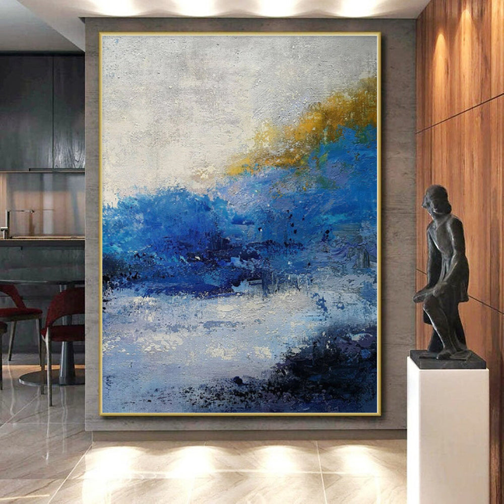“Blue - Yellow Abstract Coastal Breeze” - Vivid Seascape Painting On Canvas PS0362