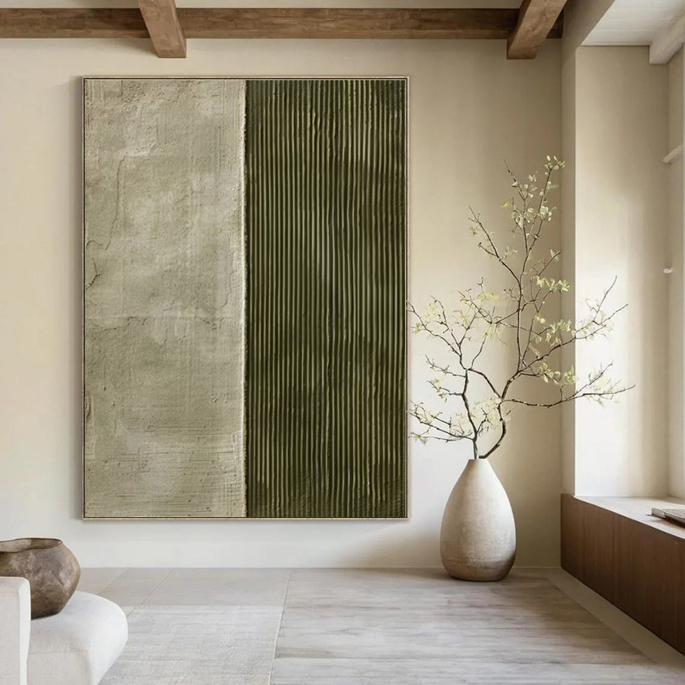 Gray, Green with Split Textures "Dual Textures" Abstract Painting On Canvas PS1383