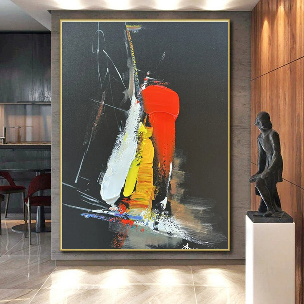 Black, Red, Yellow, White Bold Strokes “Night Fiesta” - Painting On Canvas PS0812