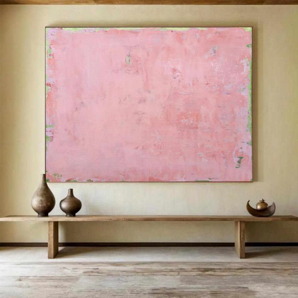 “Soft Pink with Green Edges” - Color Field - Painting On Canvas PT1791