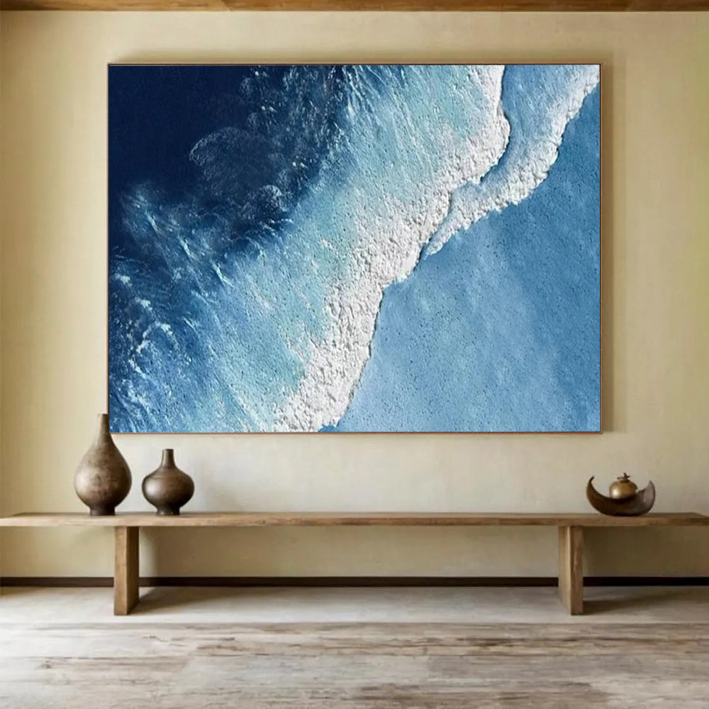 “Deep Blue Ocean Waves” - Aerial Abstract Painting On Canvas PT256