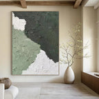 “Green - White Textured Abstract” - Minimalist Abstract Painting On Canvas PT1326