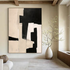 Monochromatic, "Black and Beige Blocks" – Abstract Geometric Painting On Canvas PS1038