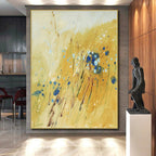 “Golden Field with Blues” - Yellow, Blue Abstract Impressionist Painting On Canvas PS0707