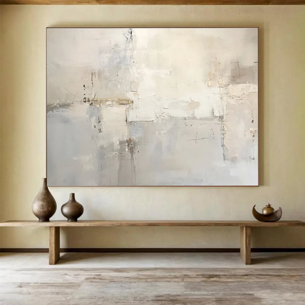 “Light Gray Abstract Composition” - Abstract Composition Painting, Fits Contemporary Hallway & Art Studio DKS624