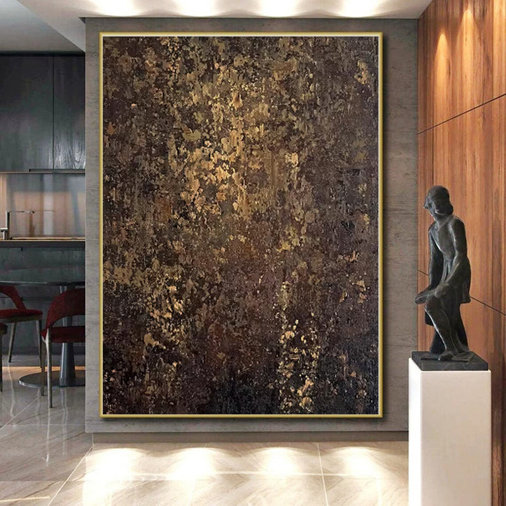 “Brown - Gold Textured Abstract” - Brown, Gold Textured Abstract Painting On Canvas PS0448