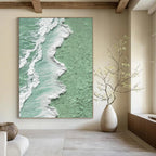 “Pastel Green and White Coastal Textures” - Seascape, Pastel - Toned Painting On Canvas PT1505