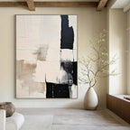Beige, Black, and White Textured, "Soft Geometry" – Textured Abstract Painting On Canvas PS0978
