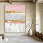 “Pink - Gold Striped Elegance” - Glam Abstract Painting On Canvas PS0207