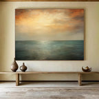 “Tranquil Sea in Orange, Gray & Teal” - Romantic Seascape Painting On Canvas PT010