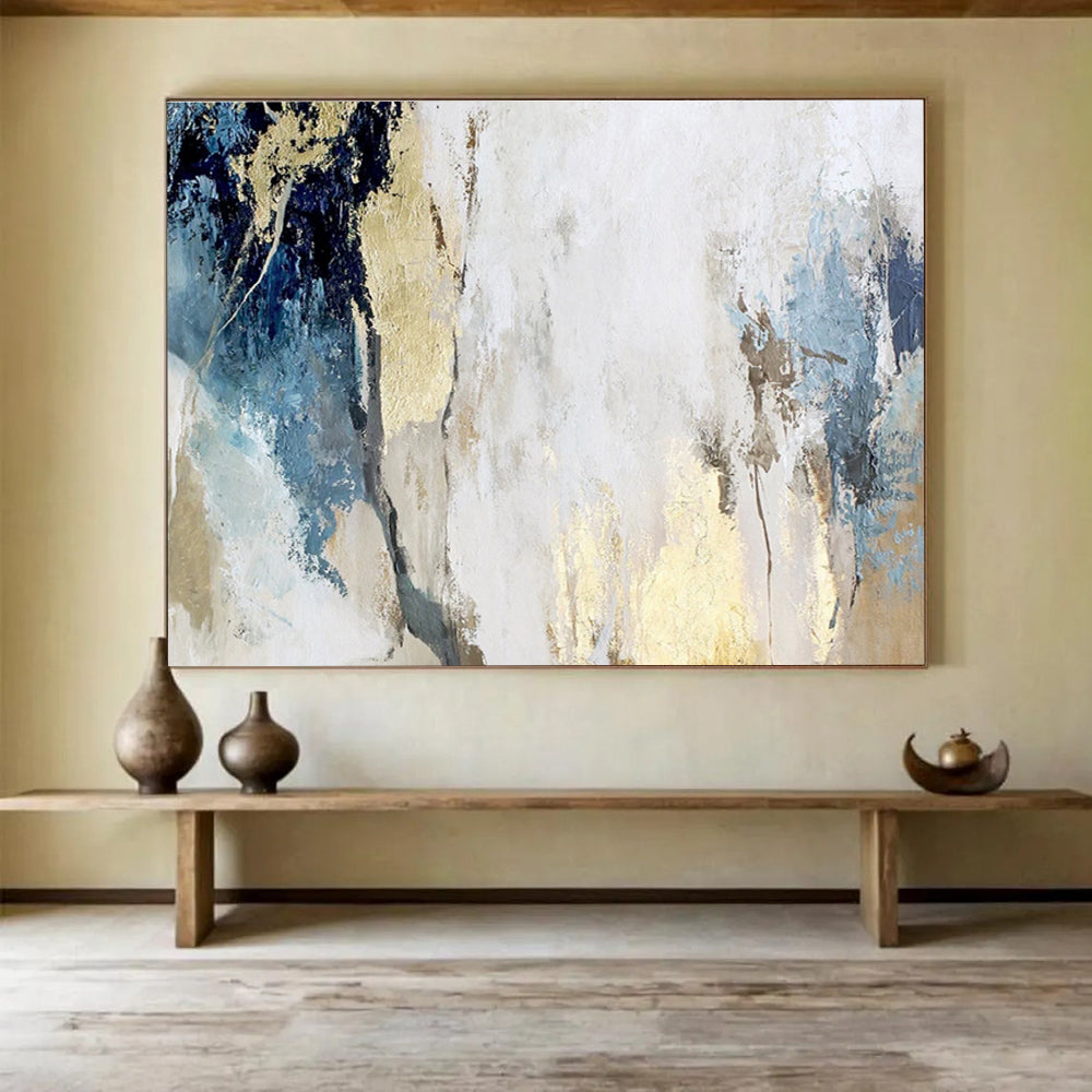 “Blue And Gold Abstract” - Luxe Abstract Painting On Canvas DKS507