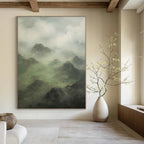 “Misty Mountain Greens” - Green, Gray, Atmospheric Landscape Painting On Canvas PT1480