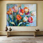 “Colorful Abstract Tulips” - Vibrant Blooms “Lively Bouquet” Painting On Canvas PT1662
