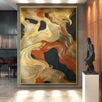 Gold, Orange & Black Abstract Waves Painting On Canvas PS0822