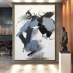“Black - Gray - Blue Dynamic Shapes” - Black, Gray, Blue Abstract Painting On Canvas PS0498