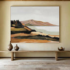 “Minimalist Coastal View” - Brown, Green & Blue Landscape, Modern Oil Painting On Canvas DKS729