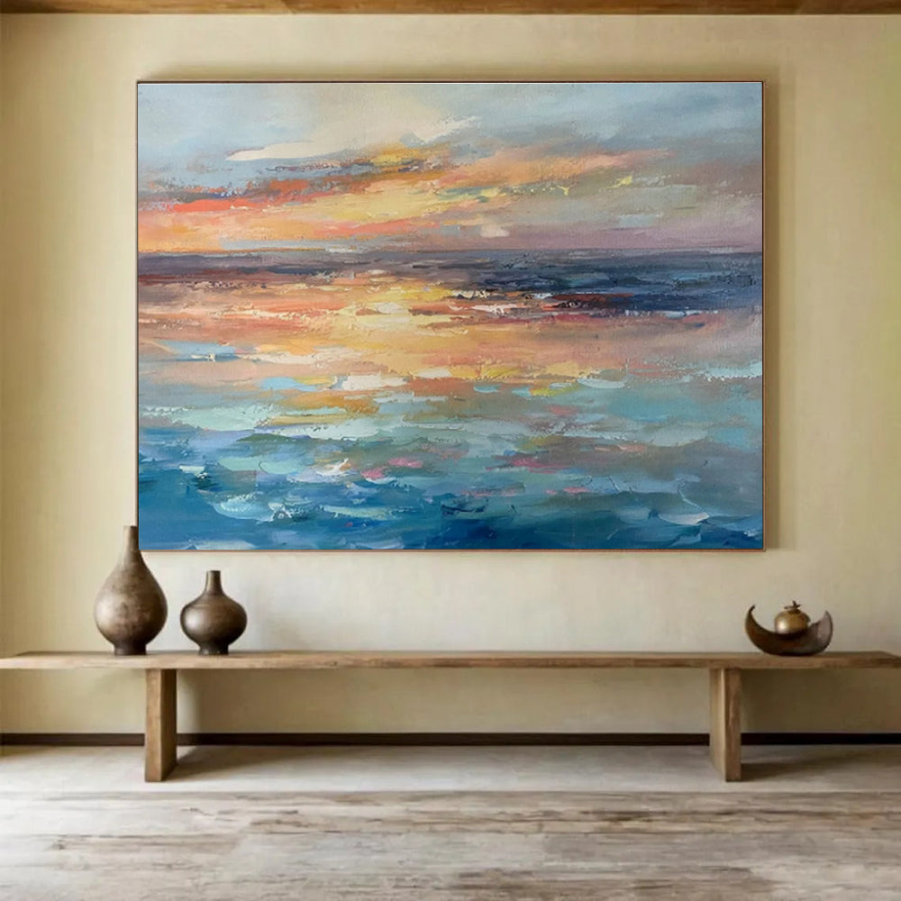 Muted Sunset Over Calm Sea Minimalist Seascape Painting On Canvas DKS119