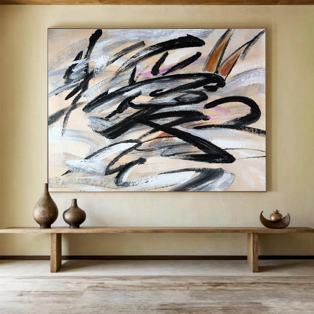 “Black - Color Dynamic Swirls” Abstract Painting On Canvas DKS289