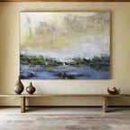 “Soft Gold - Blue Landscape” Landscape Painting On Canvas DKS195