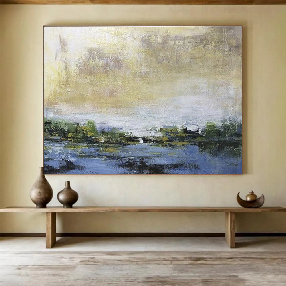 “Soft Gold - Blue Landscape” Landscape Painting On Canvas DKS195