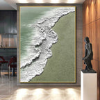 “Beach Wave Textures” - Green, White, Gray Abstract Seascape Painting On Canvas PS0639