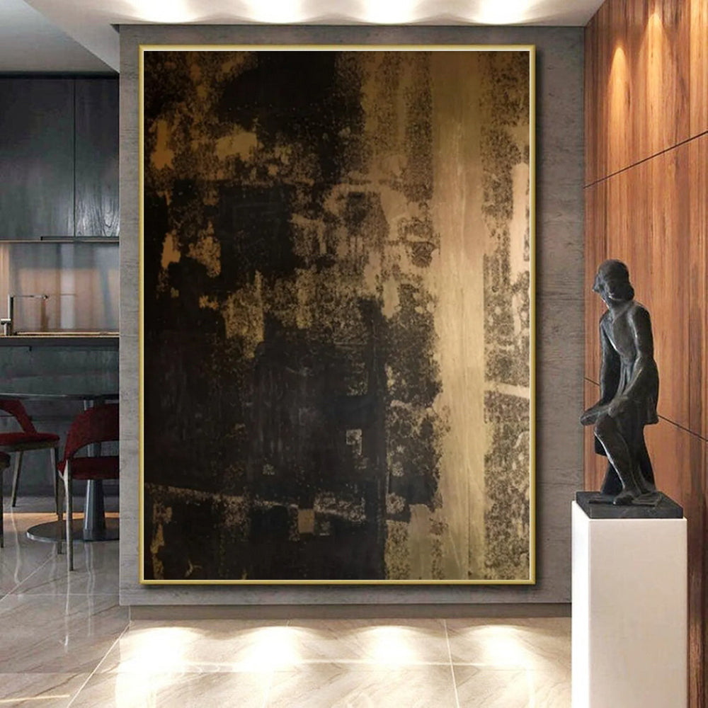 “Brown - Black Textured Composition” - Brown, Black Abstract Painting On Canvas PS0529