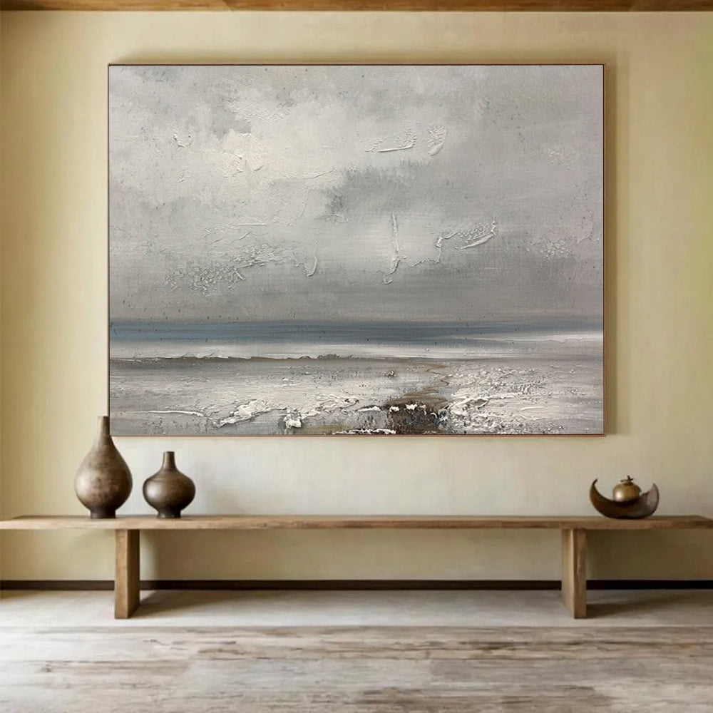 “Gray - Blue Textured Seascape” - Abstract Landscape Painting On Canvas PT265