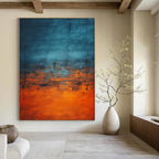“Blue - Orange Blended Abstract with Dripping Details” - Abstract Expressionist Painting On Canvas PT1944