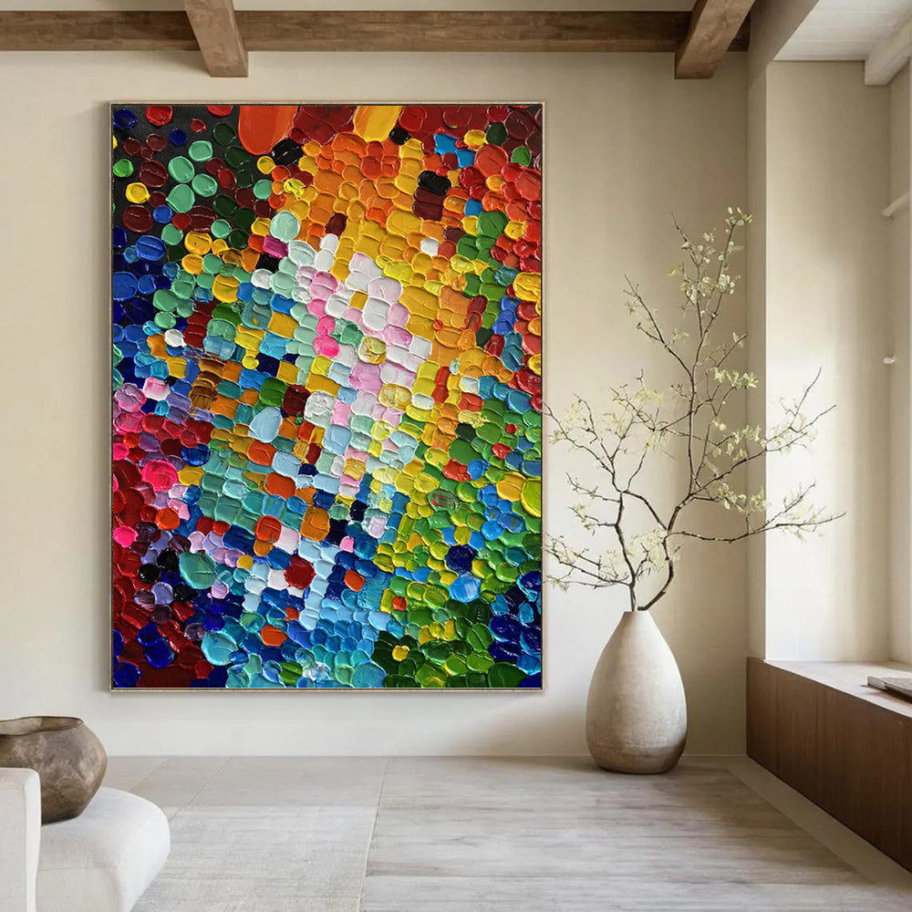 “Colorful Abstract Dots” - Abstract, Vivid - Colored Painting On Canvas PT1592