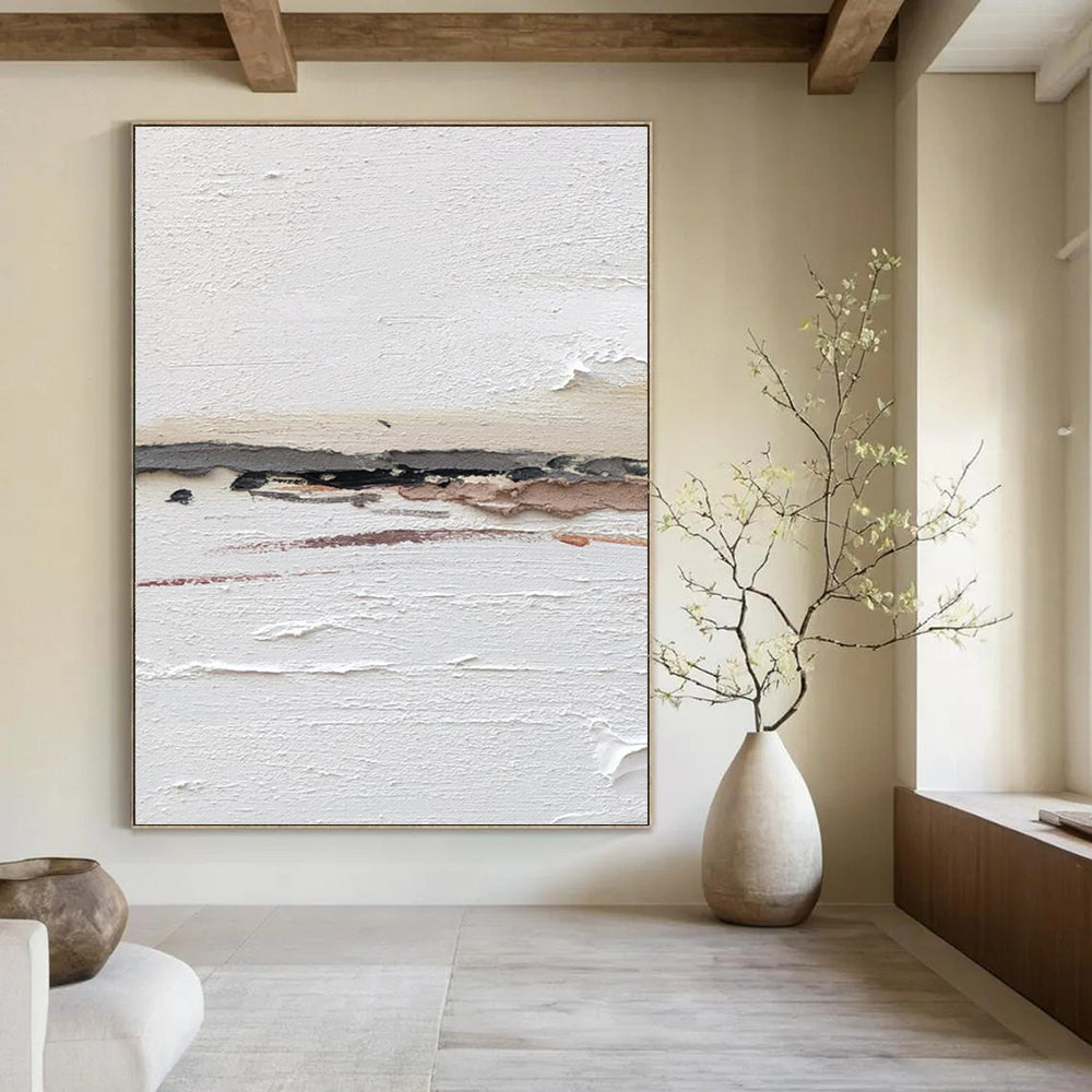 “White and Brown Abstract” - Abstract, Subtle - Styled Painting On Canvas PT1664