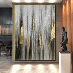 “Textured Grey - Gold Abstract Drip Art” - Luxe Textured Painting On Canvas PS0321