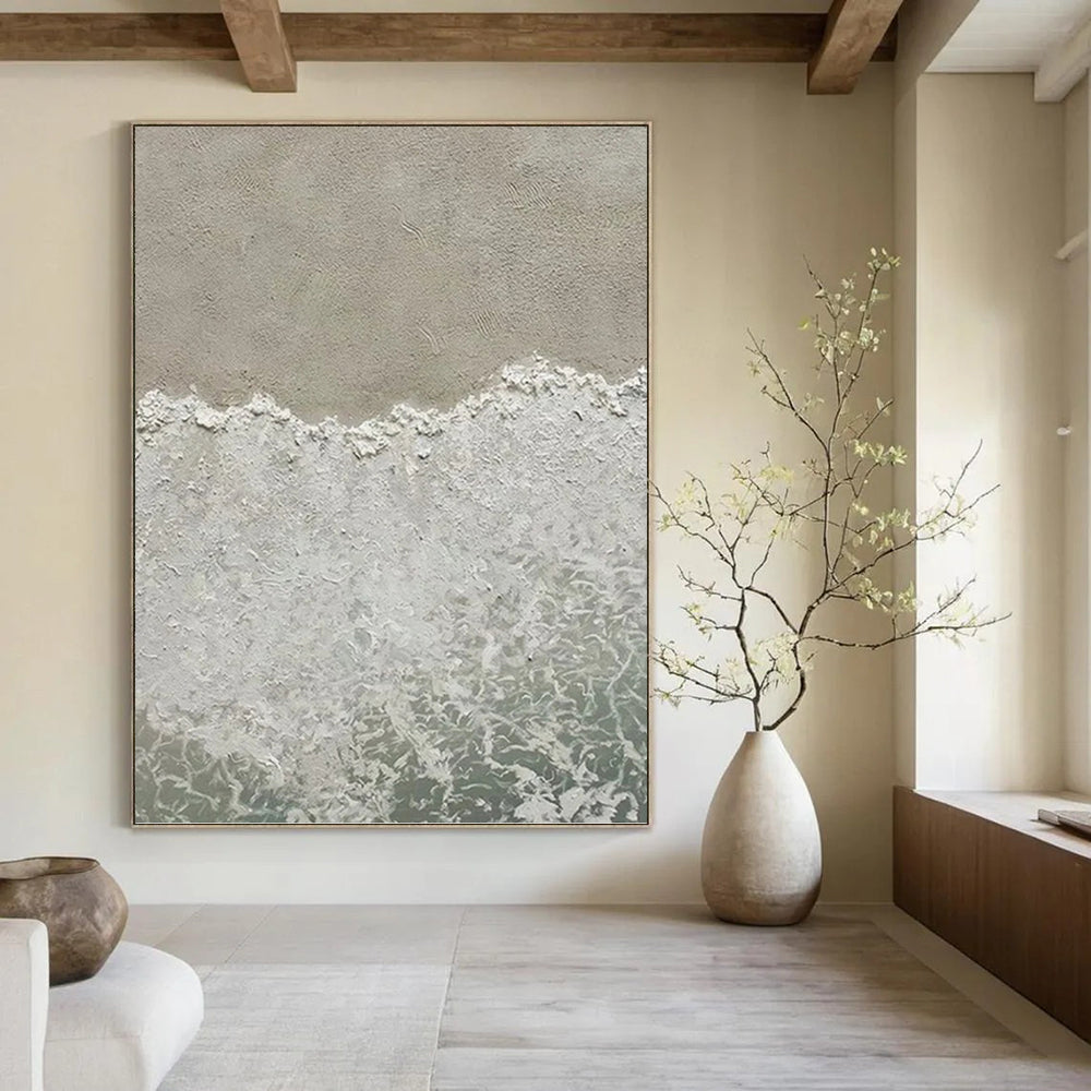 “Beige - White Coastal Shore” - Minimalist Beach Abstract Painting On Canvas PT1127