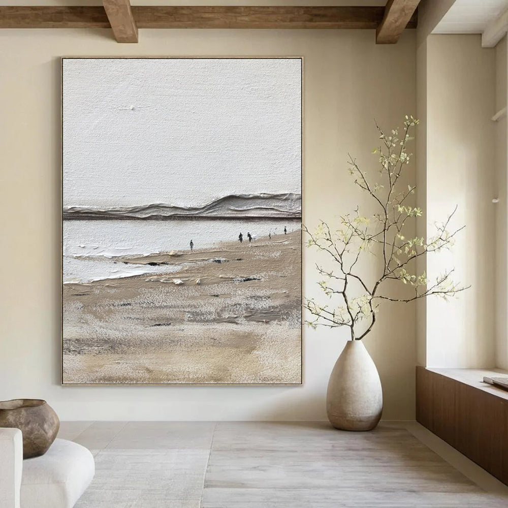 “Minimalist Beach Scene” - Landscape, Textured - Styled Painting On Canvas PT1674