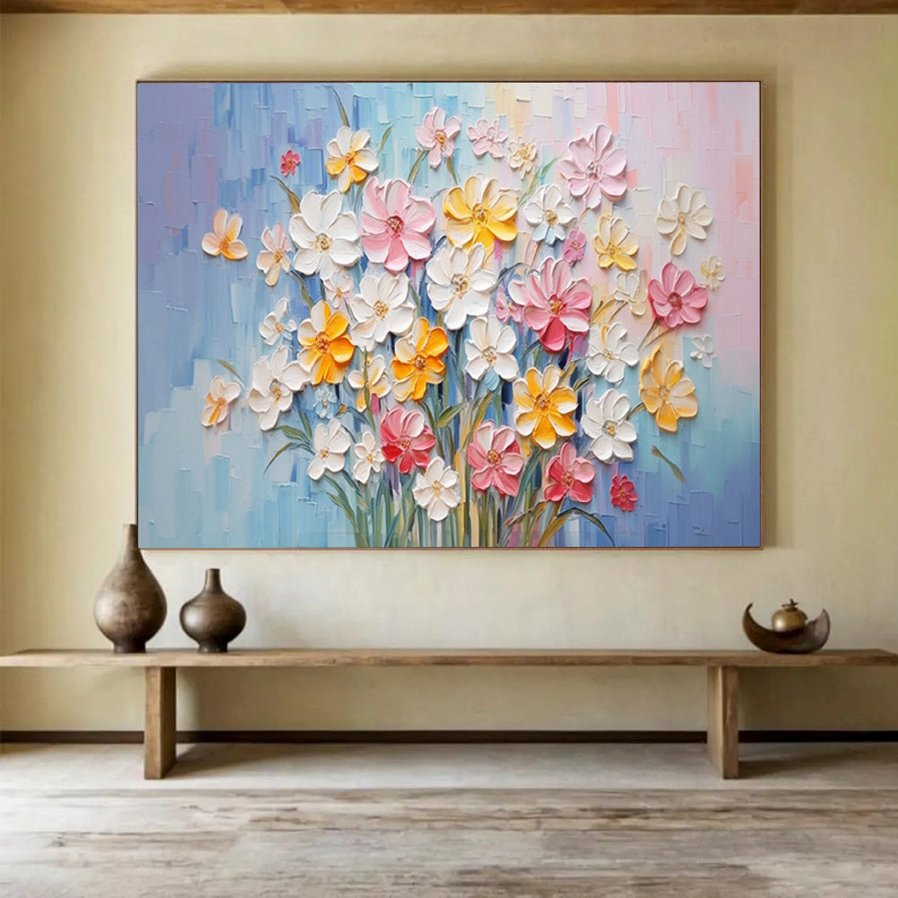“3D Pastel Flower Bouquet” - Sculptural Floral Painting On Canvas PT210