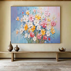 “3D Pastel Flower Bouquet” - Sculptural Floral Painting On Canvas PT210