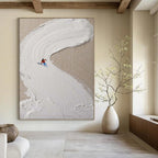 “Skier on Textured White Slope” - Minimalist Winter Sports Painting On Canvas DS311