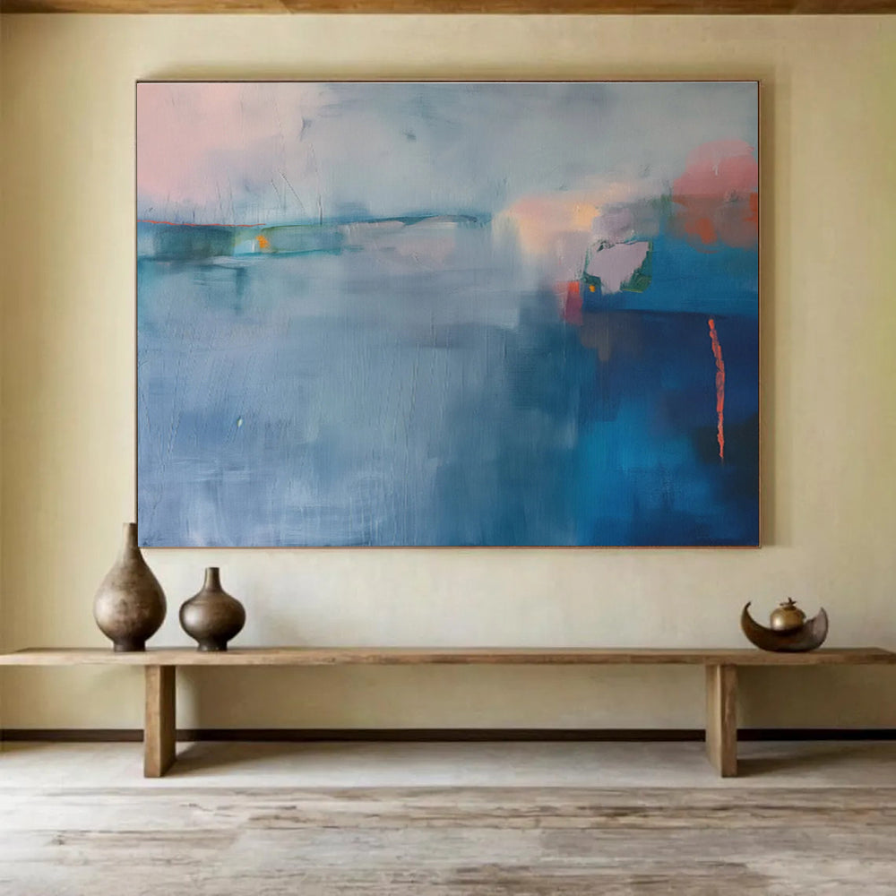 “Muted Blue Landscape” - Abstract Seascape Painting On Canvas DKS477