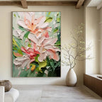 “Pink - Green Floral Impasto” - Impressionist - Inspired Floral Painting On Canvas PT1396