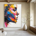 Vibrant Abstract Woman Portrait Textured Painting On Canvas DS089