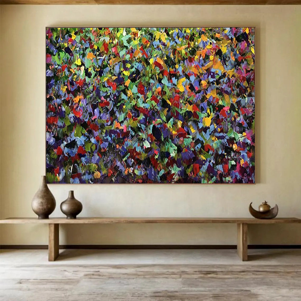 “Intense Colorful Dot Filled Greenery” Pointillist Landscape Painting On Canvas PT1798