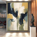 Blue, Yellow, White & Green Abstract Forms Painting On Canvas PS0831