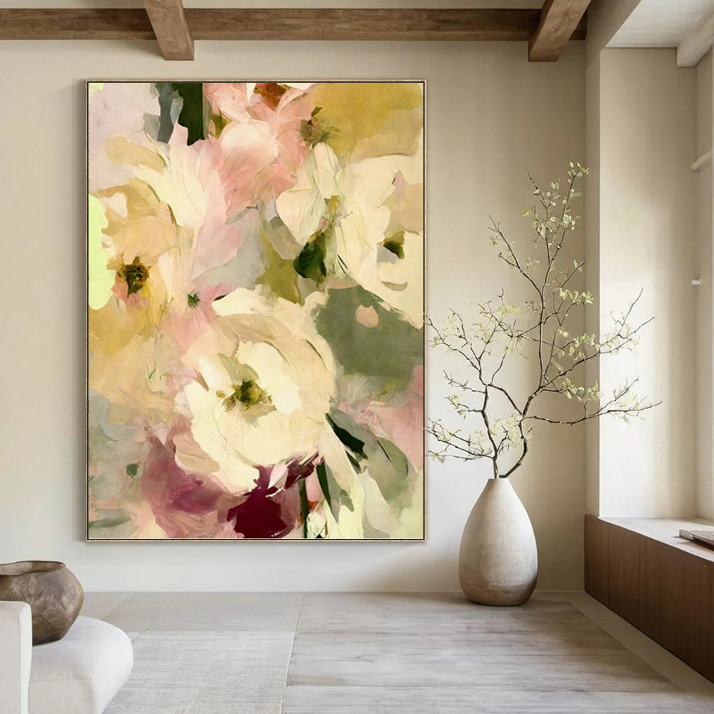 “Soft Floral Abstract” - Minimalist Floral Painting On Canvas PT1354