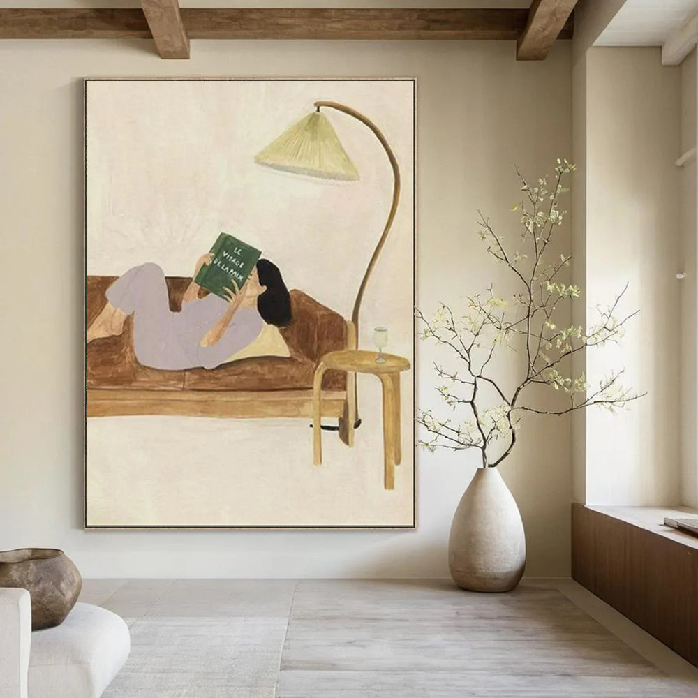 Cozy Reading Nook, Whimsical Figurative, Matisse - Inspired Palette, Painting On Canvas PT2107