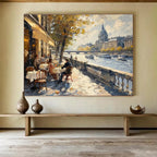 Riverbank Café - Cityscape Oil Painting, Ideal for Kitchen & Patio DKS666