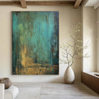 “Teal - Gold Textured Fusion” - Textured Abstract Painting On Canvas PT1194