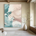 “Teal & Pink Abstract Flow” - Fluid Abstract Painting On Canvas DS277