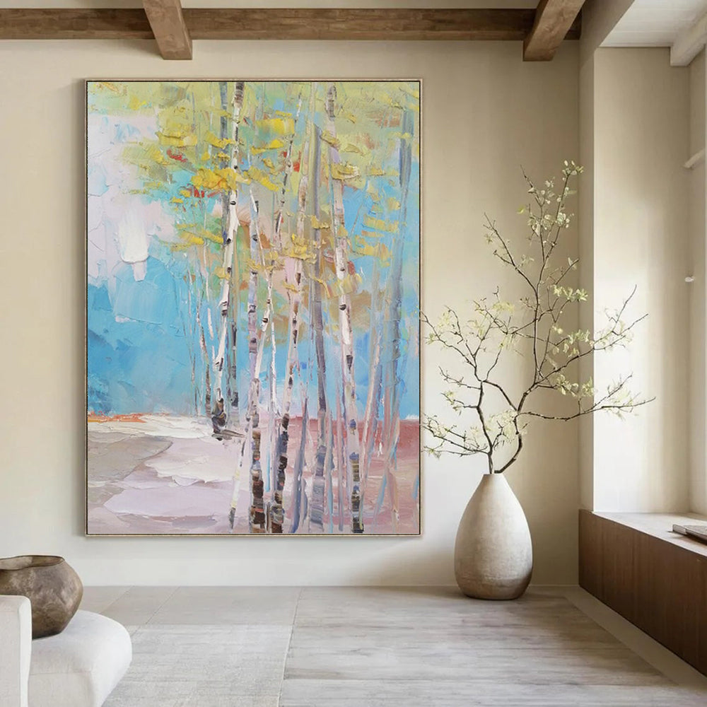 “Colorful Birch Forest” - Impressionist Landscape Painting On Canvas PT1300