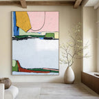 “Pastel and Bright Geometric Mix” - Abstract Cityscape Painting On Canvas PT2373